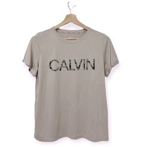 Calvin Klein Butter Soft Tan Black Tee With Rolled Short Sleeves Size Medium M